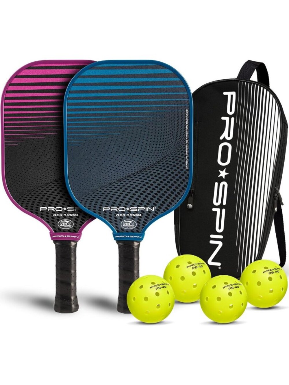 Lightweight Carbon Fiber Pickleball Paddles Set of 2 with Balls & Bag - Perfect